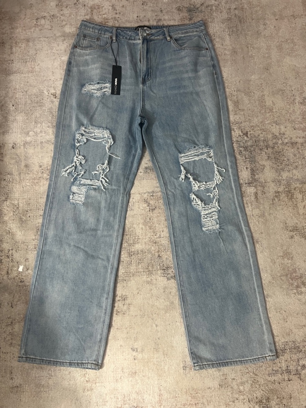 Fashion Nova Light Blue Distressed Wide Leg Jeans
